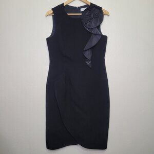 Rickie Freeman Teri Jon 3D Silk Flower Applique Black Sheath Dress